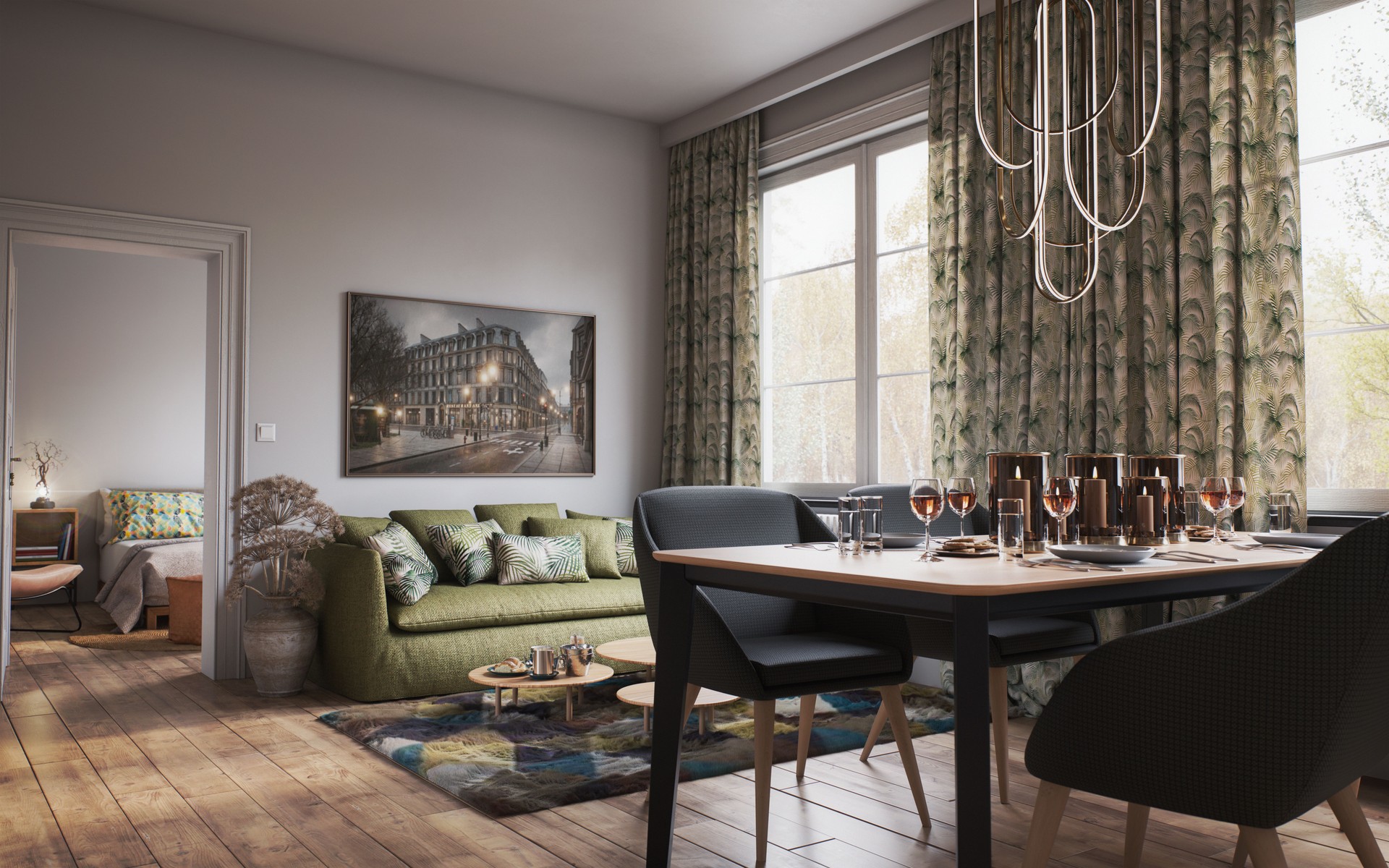 Elegant Living Room and Dining Space
